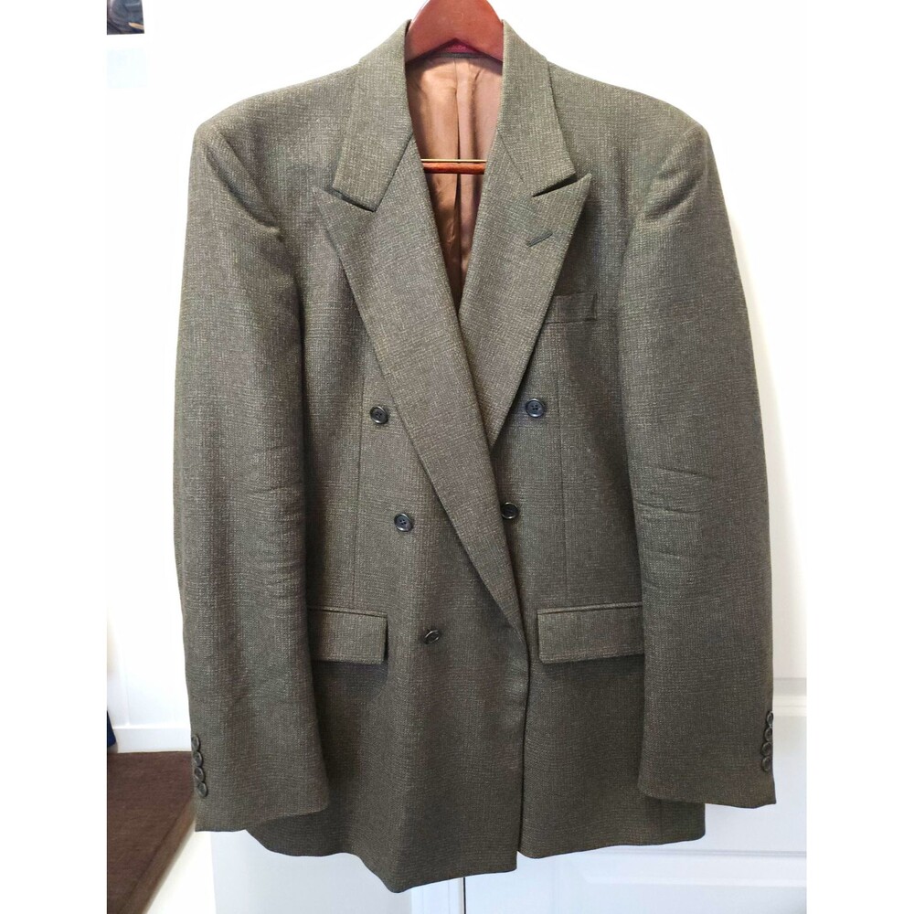 ​Stanley Blacker Vintage Men's Double Breasted Tweed Blazer Jacket Olive 42R